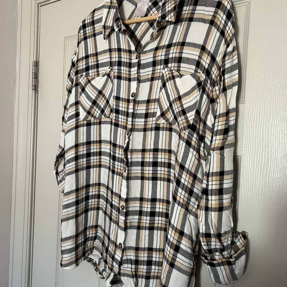 No Boundaries Black and White Plaid Button Down Shirt XXL